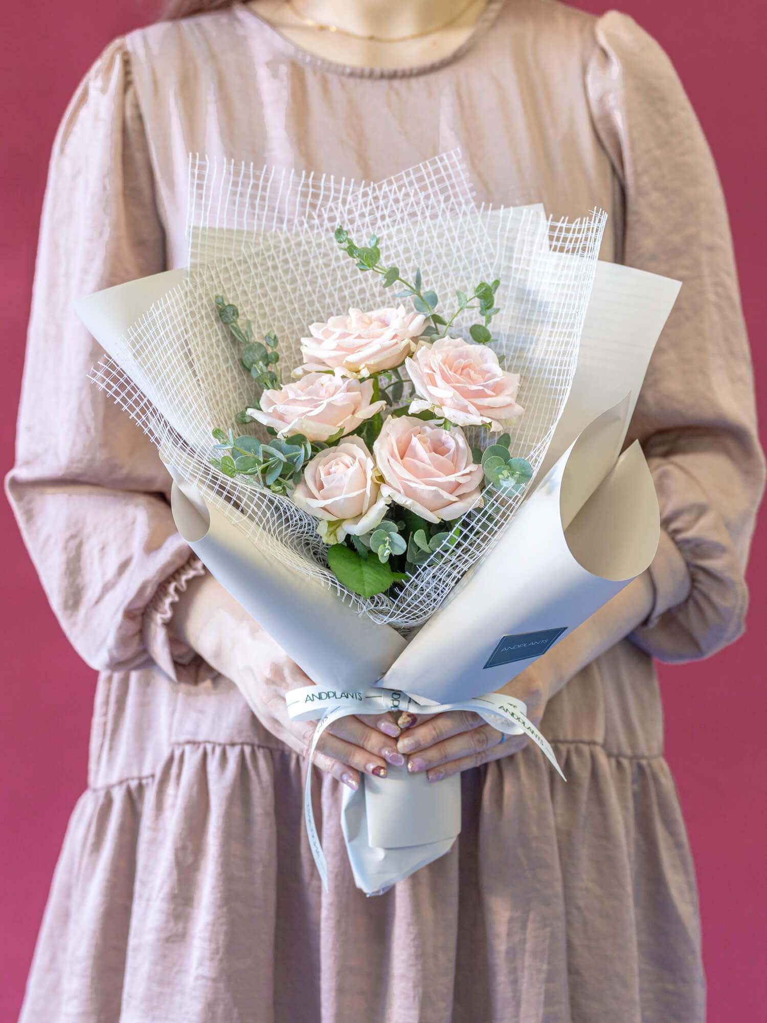 バラの花束 5本 - ピンク - - Image 3